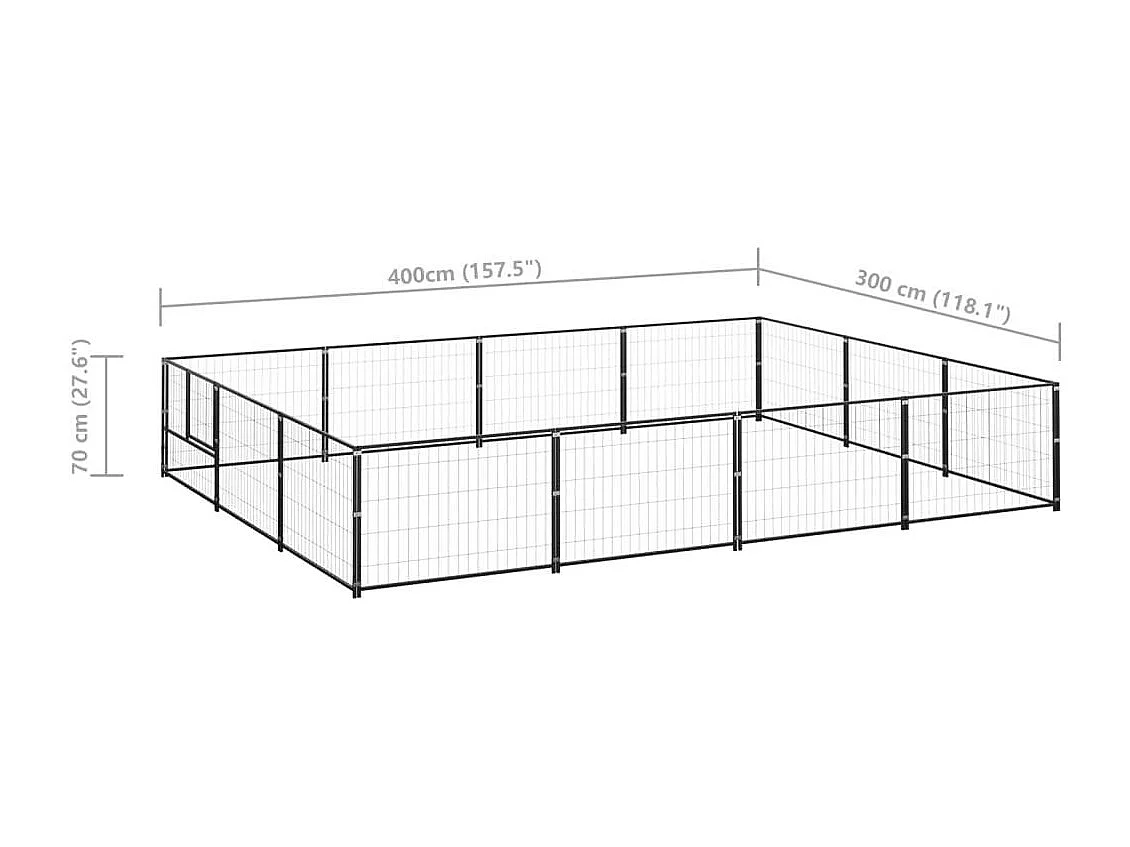 Jaula para perrera de exterior, recinto para parque de animales, perro, negro, 12 m², acero 02_0000492