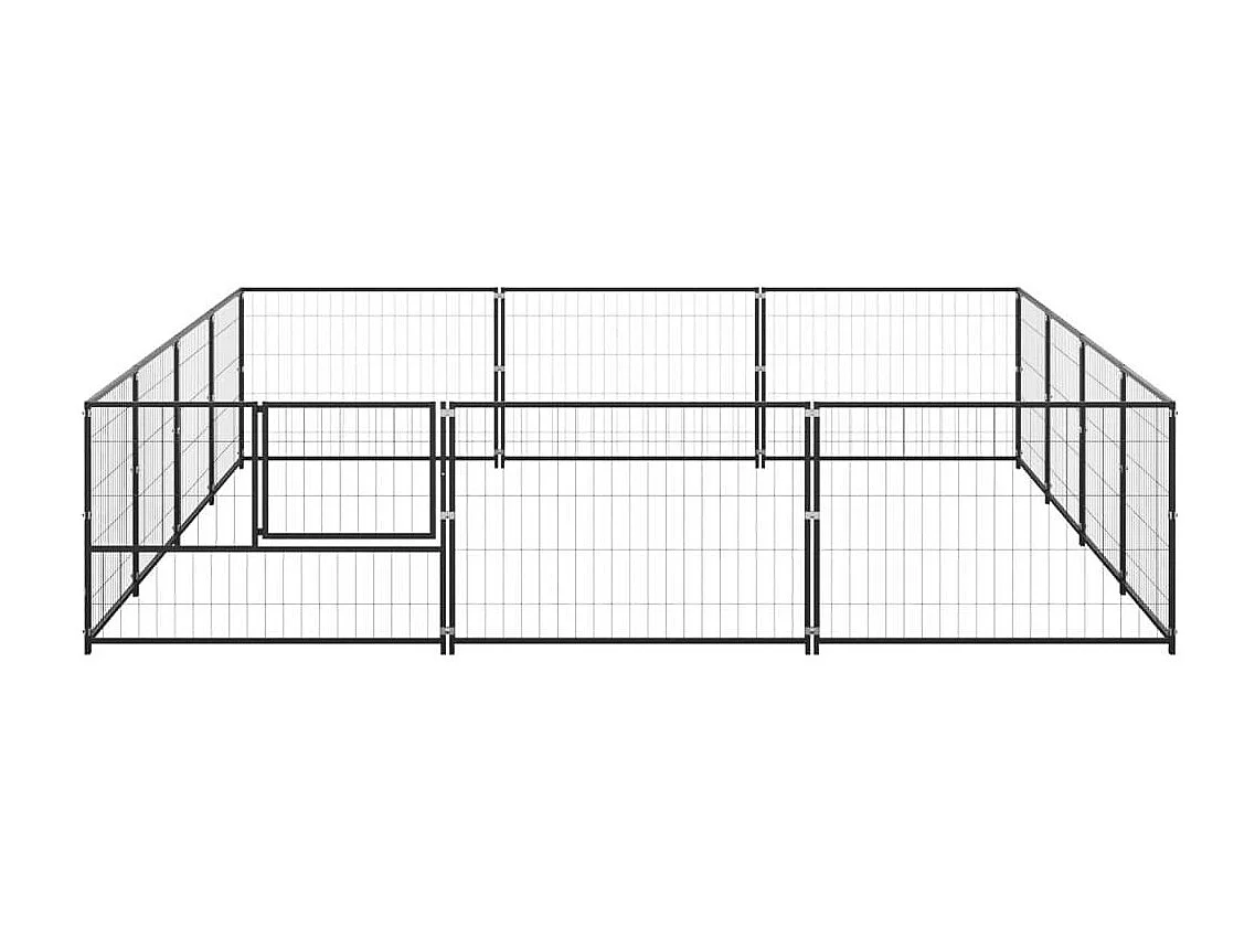 Jaula para perrera de exterior, recinto para parque de animales, perro, negro, 12 m², acero 02_0000492