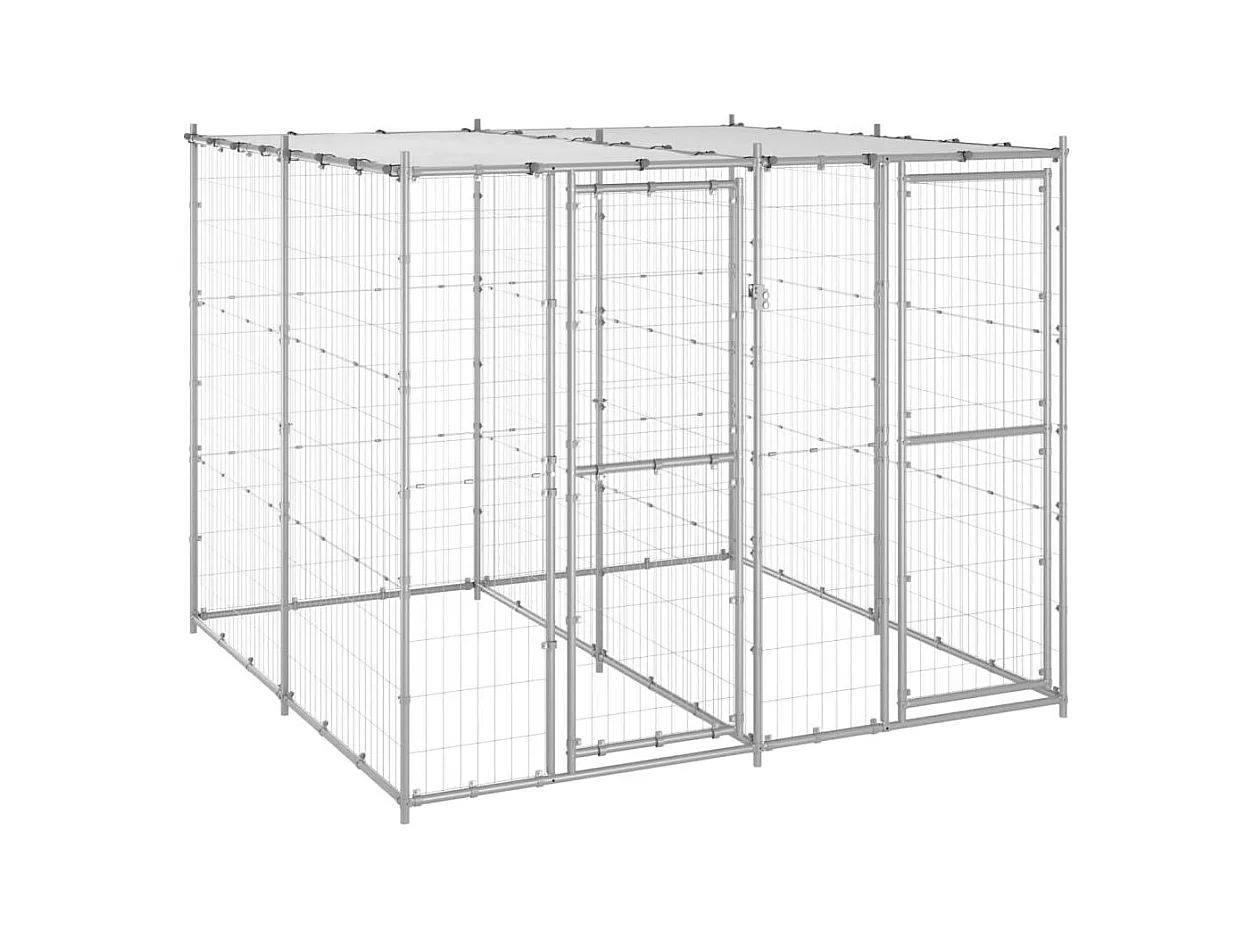 Jaula para caseta de exterior, parque para animales, perro de exterior de acero galvanizado con techo 4,84 m² 02_0000444