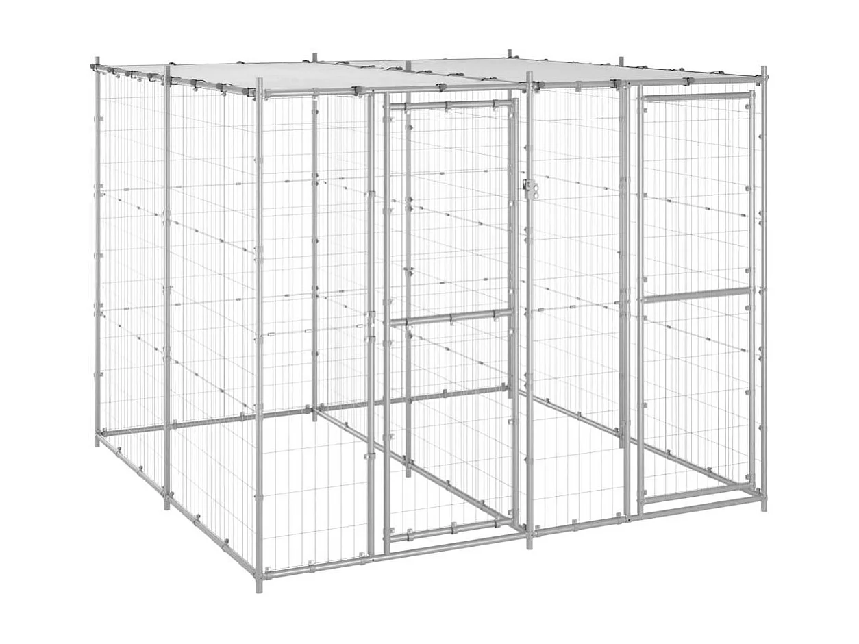 Cuccia da esterno gabbia recinto per animali box per cani da esterno in acciaio zincato con tetto 4,84 m² 02_0000444