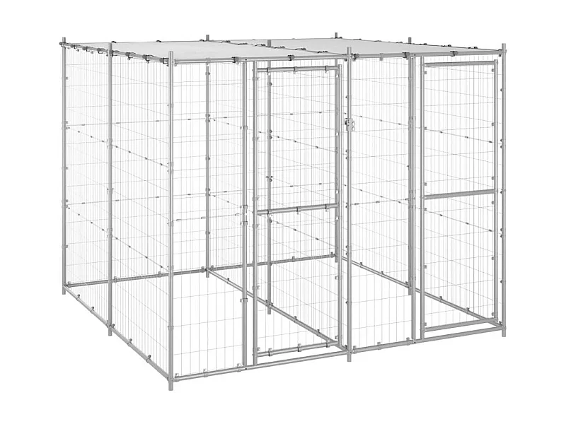 Jaula para caseta de exterior, parque para animales, perro de exterior de acero galvanizado con techo 4,84 m² 02_0000444