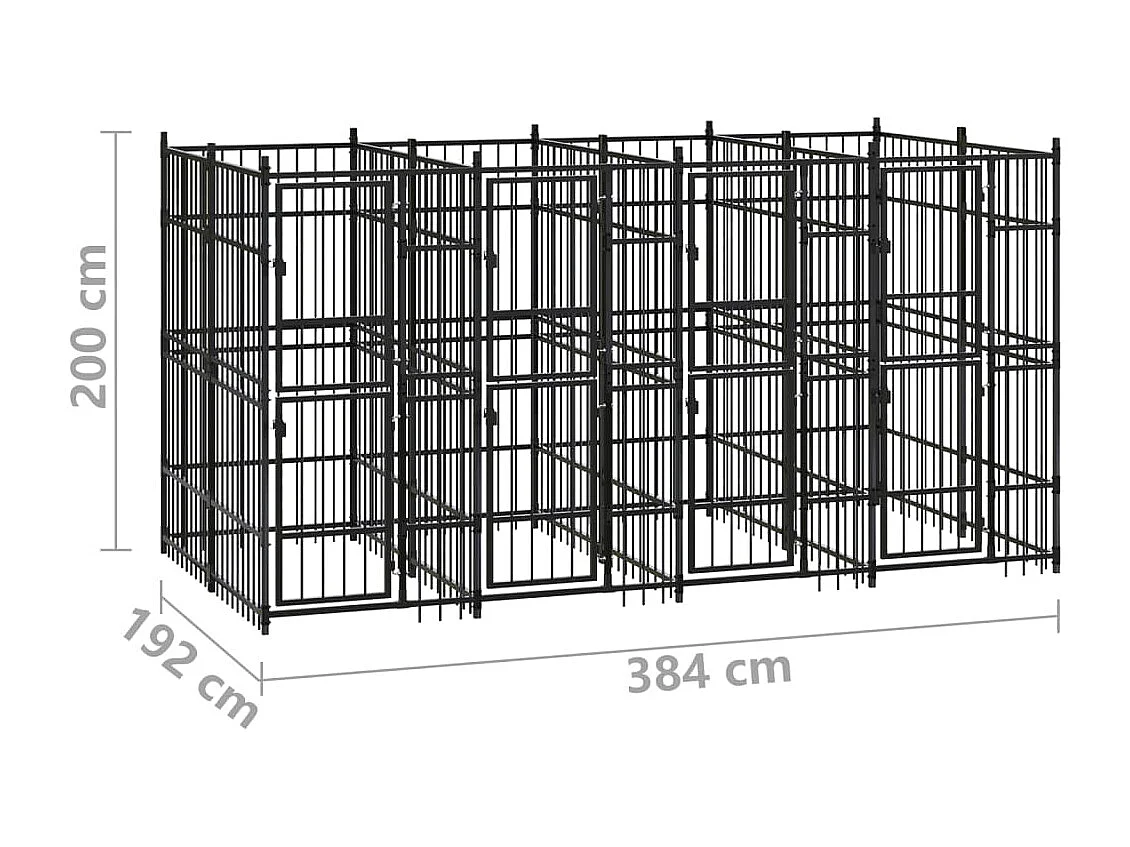 Gabbia per cuccia recinto per animali da esterno per cani in acciaio 7,37 m² nero 02_0041875