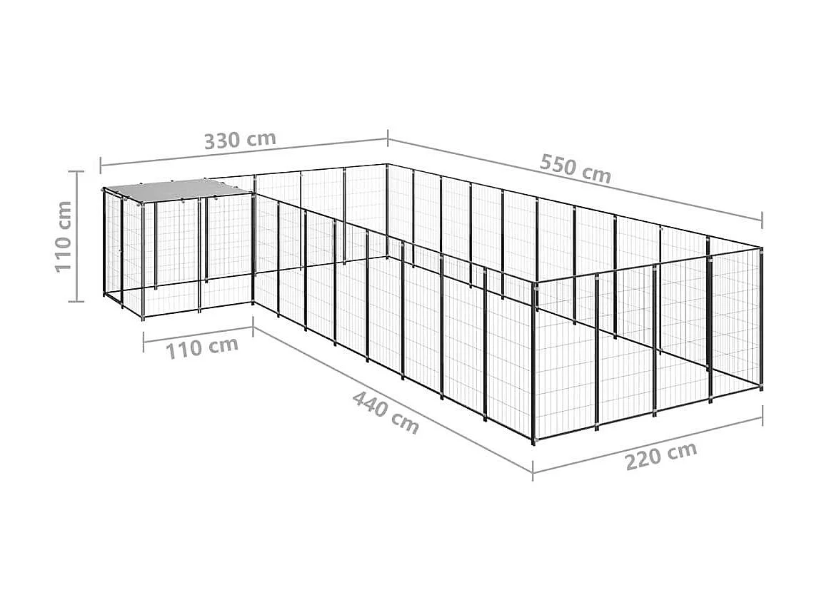 Cuccia da esterno gabbia per cani parco animali 13,31 m² 110 cm acciaio nero 02_0000494