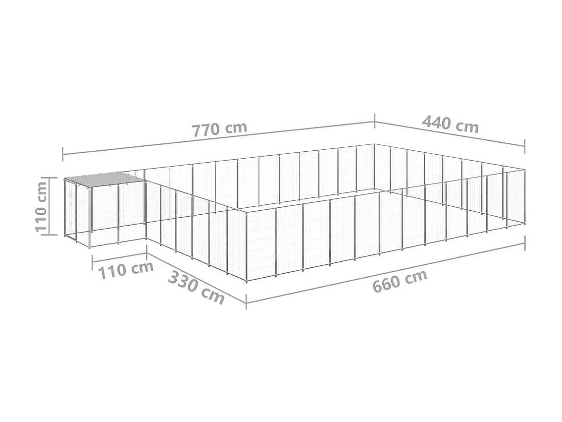 Chenil extérieur cage enclos argenté 770 x 440 x 110 cm 02_0000267