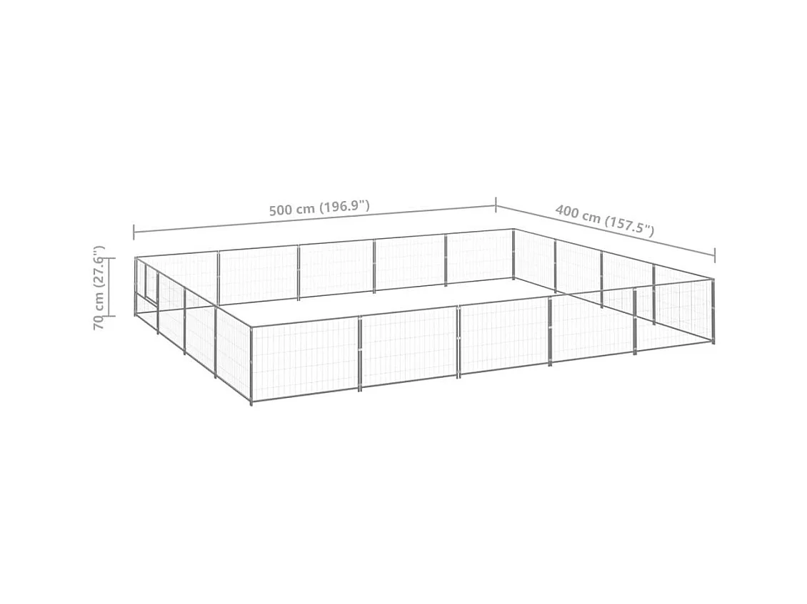 Chenil extérieur cage enclos argenté 500 x 400 x 70 cm 02_0000251