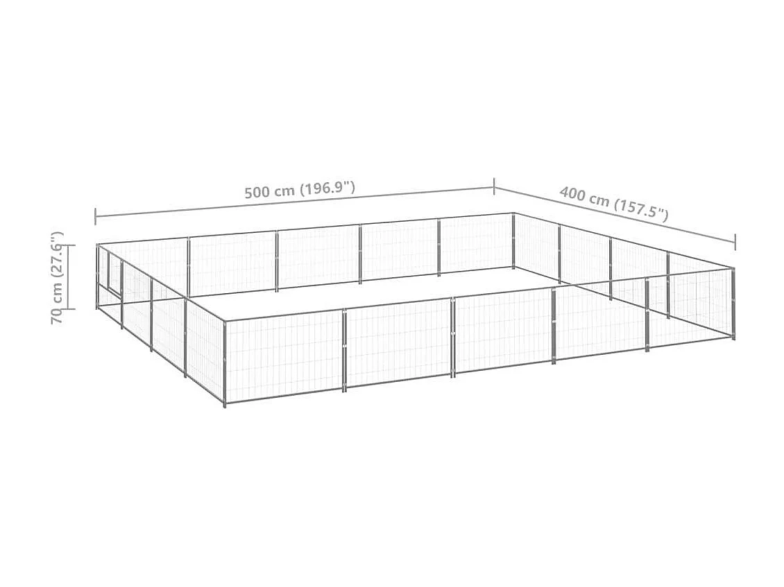Cuccia da esterno gabbia per cani parco animali argento 20 m² acciaio 02_0000251
