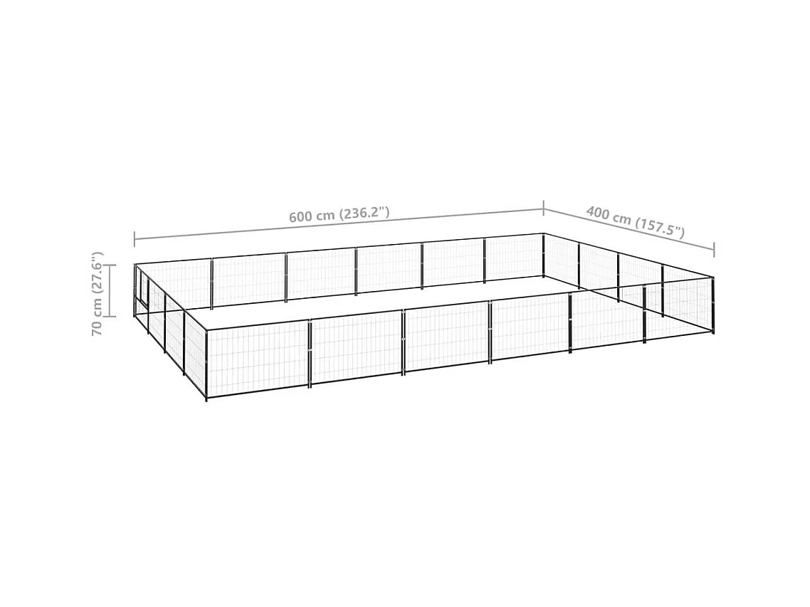 Jaula para perrera de exterior, recinto para parque de animales, perro, negro, 24 m², acero 02_0000512