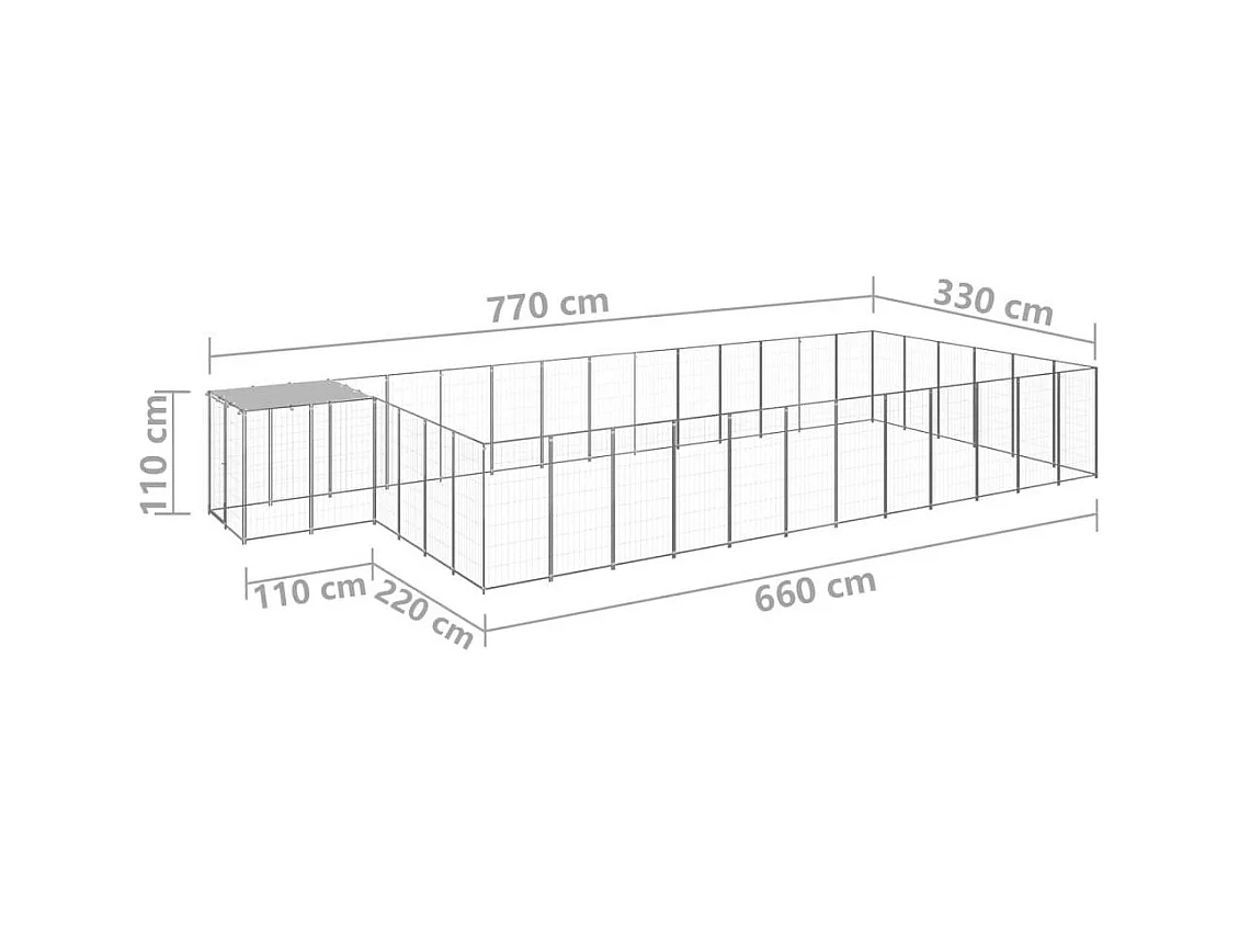 Chenil extérieur cage enclos argenté 770 x 330 x 110 cm 02_0000255