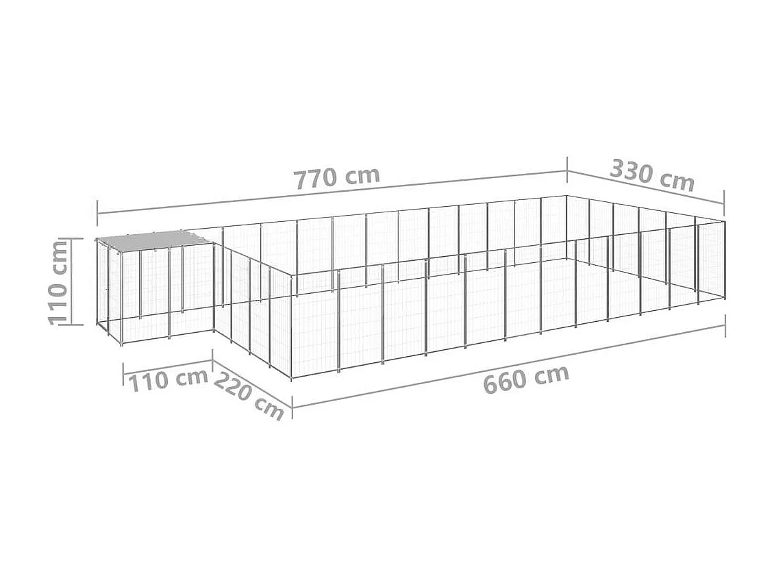 Caseta exterior para jaula, parque para mascotas, perro, plata, 22,99 m², acero 02_0000255