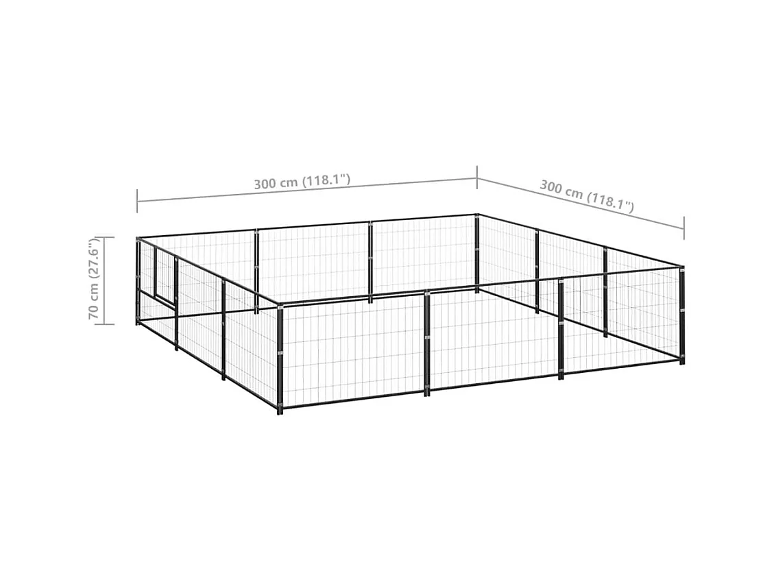 Chenil extérieur cage enclos noire 300 x 300 x 70 cm 02_0000563