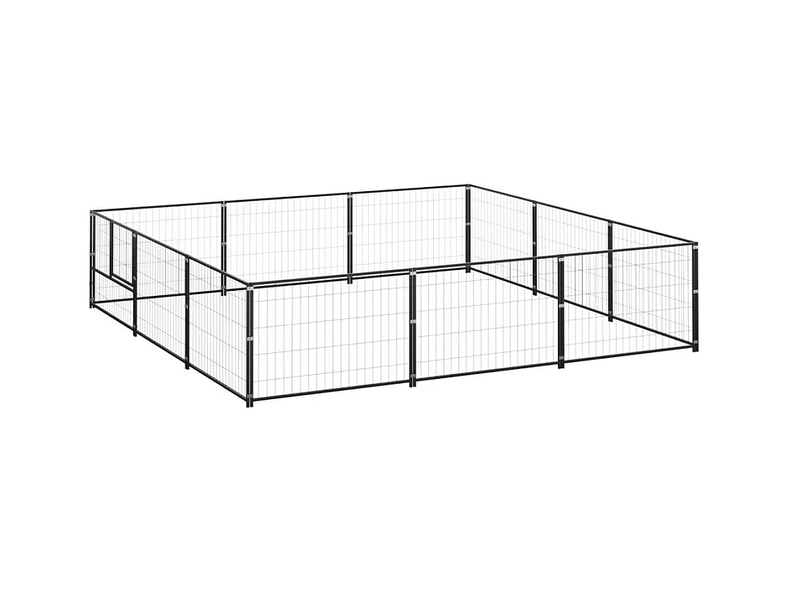 Cuccia da esterno gabbia recinto parco animali cane nero 9 m² acciaio 02_0000563