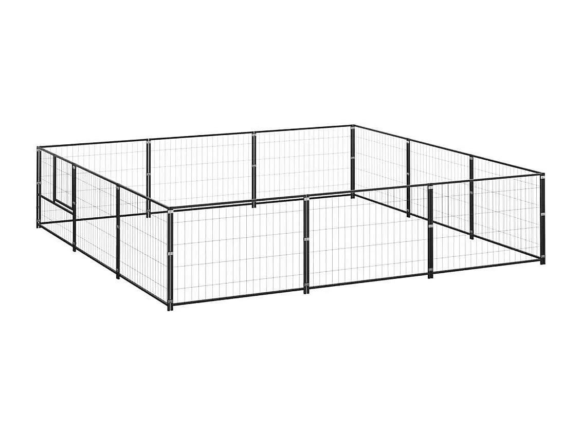 Cuccia da esterno gabbia recinto parco animali cane nero 9 m² acciaio 02_0000563
