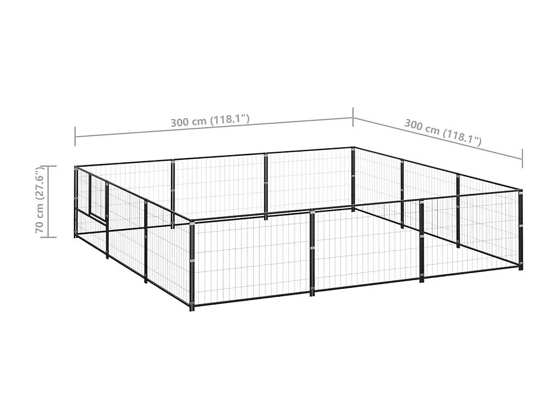 Cuccia da esterno gabbia recinto parco animali cane nero 9 m² acciaio 02_0000563