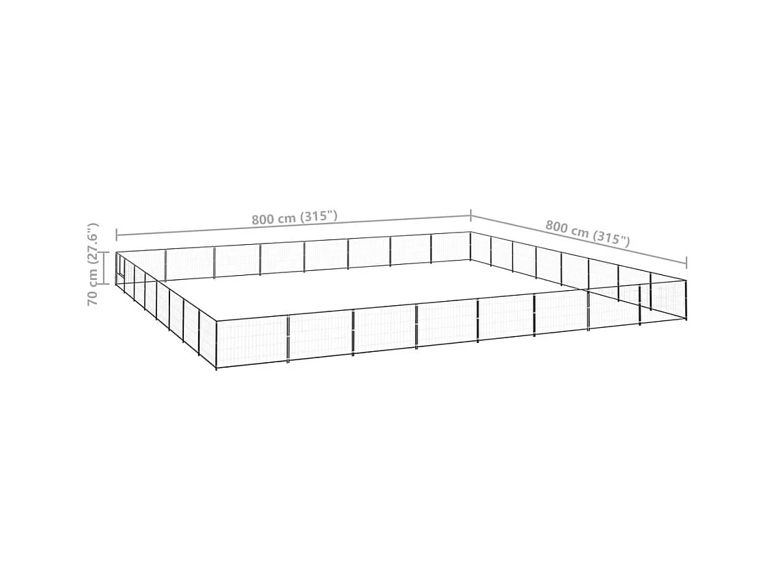 Chenil extérieur cage enclos noire 800 x 800 x 70 cm 02_0000551