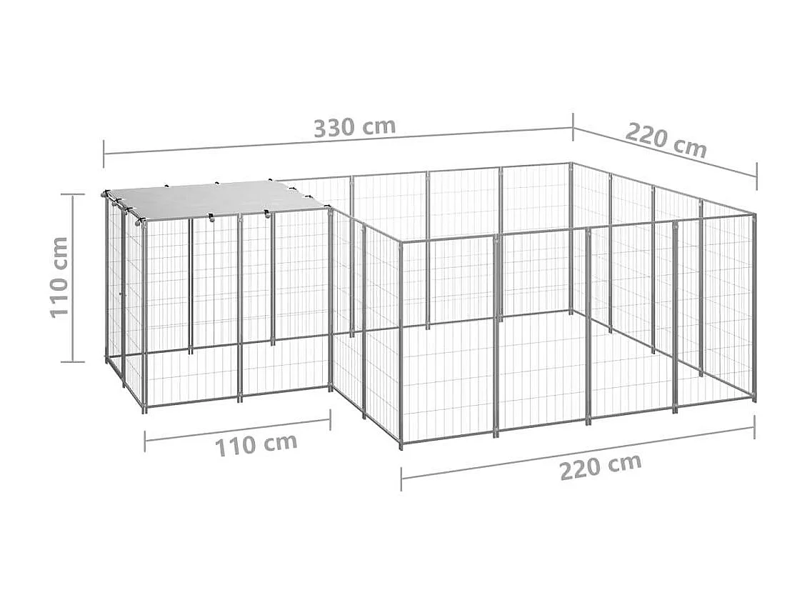 Chenil extérieur cage enclos argenté 330 x 220 x 110 cm 02_0000292
