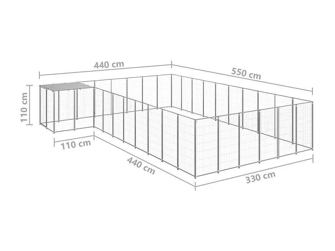 Chenil extérieur cage enclos argenté 440 x 550 x 110 cm 02_0000248