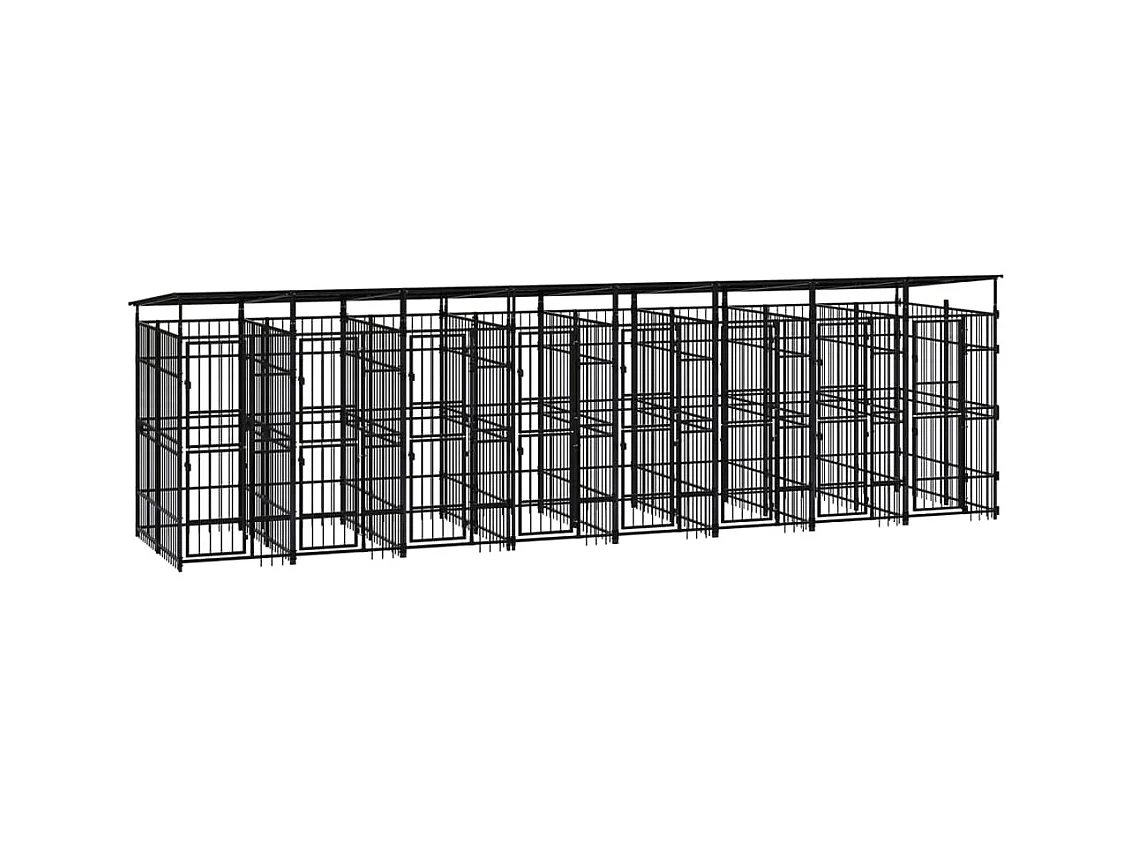 Cuccia gabbia per animali da esterno pac con tetto per cani in acciaio 14,75 m² nero 02_0041741