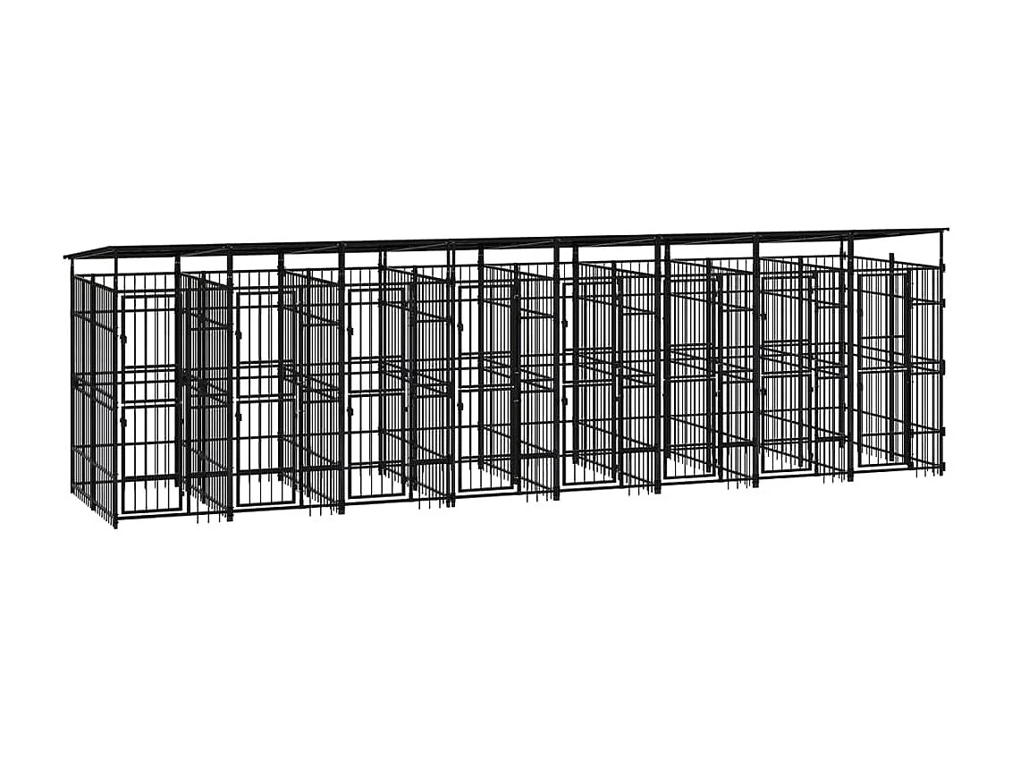 Cuccia gabbia per animali da esterno pac con tetto per cani in acciaio 14,75 m² nero 02_0041741