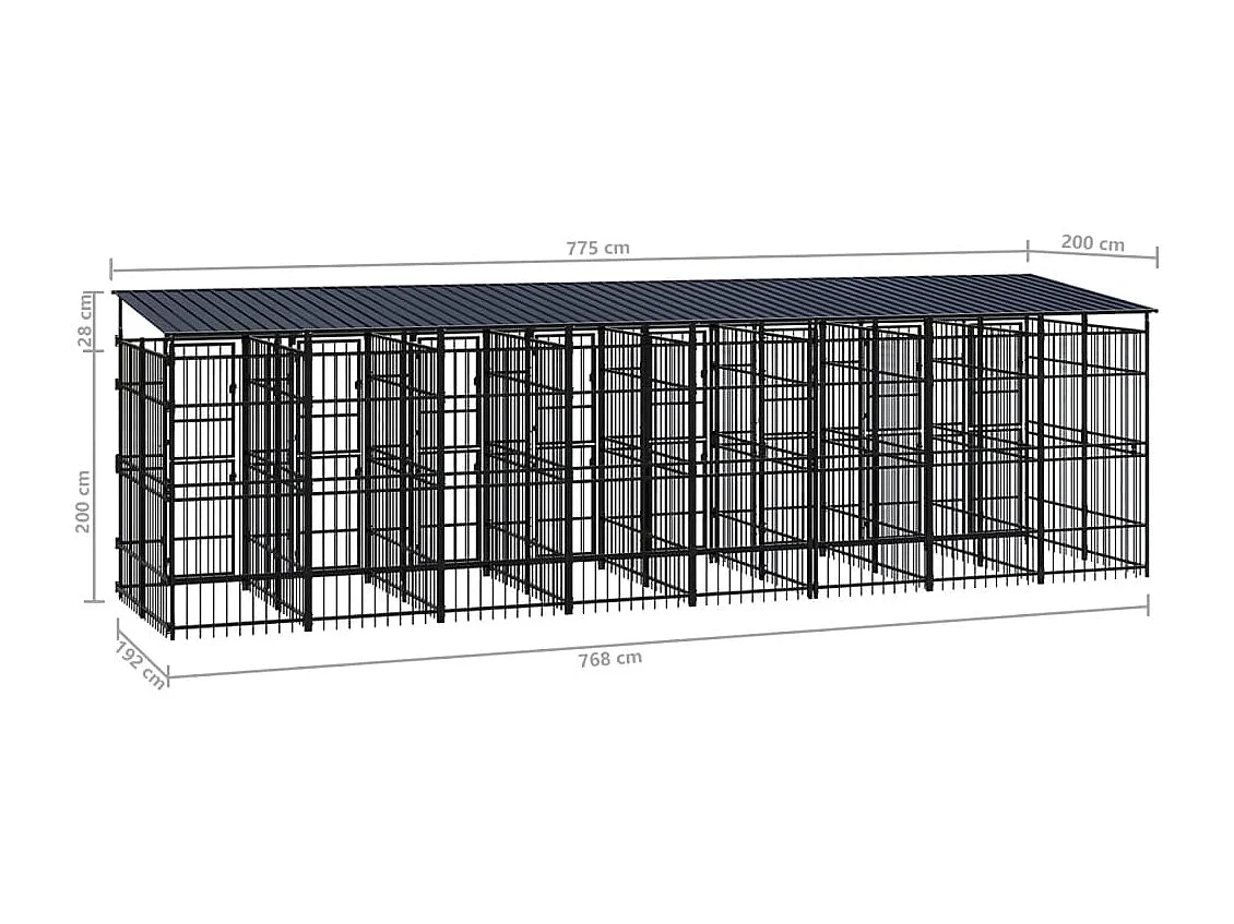 Cuccia gabbia per animali da esterno pac con tetto per cani in acciaio 14,75 m² nero 02_0041741