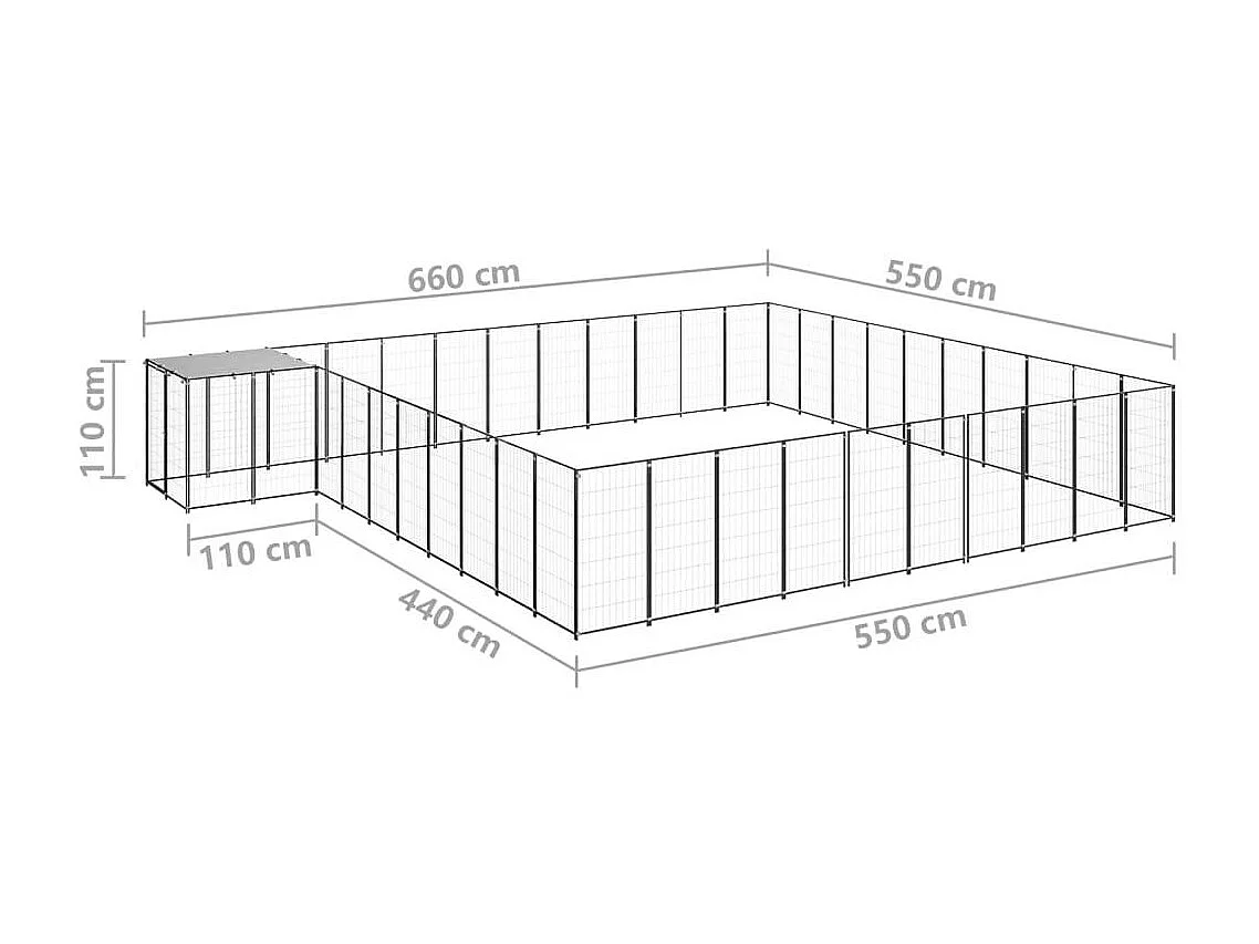 Chenil extérieur cage enclos noire 660 x 550 x 110 cm 02_0000523