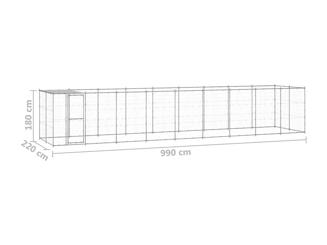 Jaula para caseta de exterior, parque para animales, perro de exterior de acero galvanizado con techo 21,78 m² 02_0000439