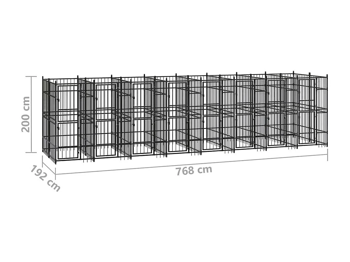 Cuccia gabbia per animali da esterno pac per cani in acciaio 14,75 m² nero 02_0041792