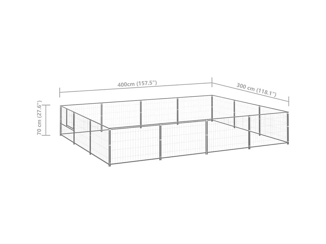 Chenil extérieur cage enclos argenté 400 x 300 x 70 cm 02_0000236