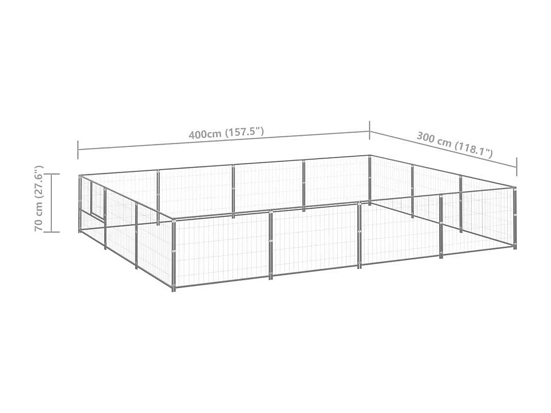 Cuccia da esterno gabbia per cani parco animali argento 12 m² acciaio 02_0000236