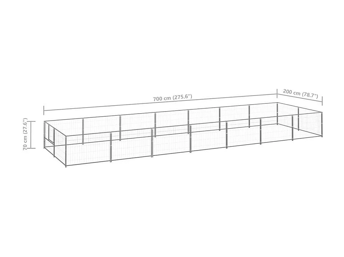Chenil extérieur cage enclos argenté 700 x 200 x 70 cm 02_0000239