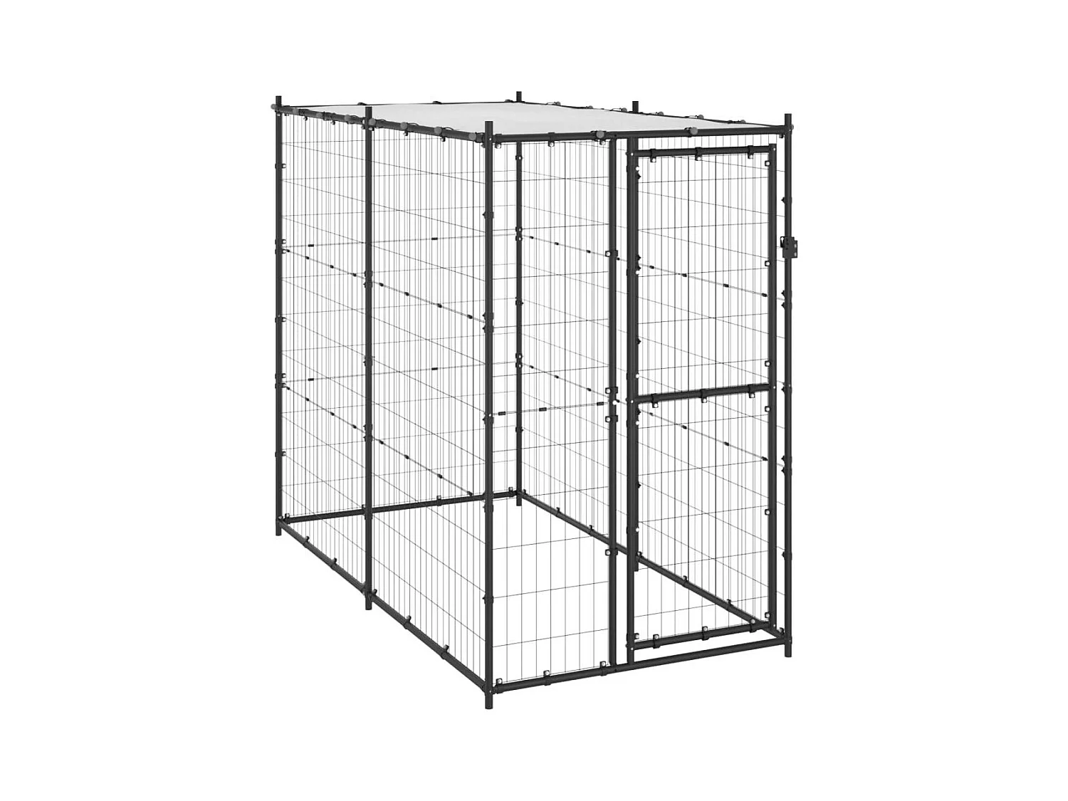 Jaula para caseta de exterior, parque para animales, parque para perros de exterior, acero con techo, 110 x 220 x 180 cm 02_0000377