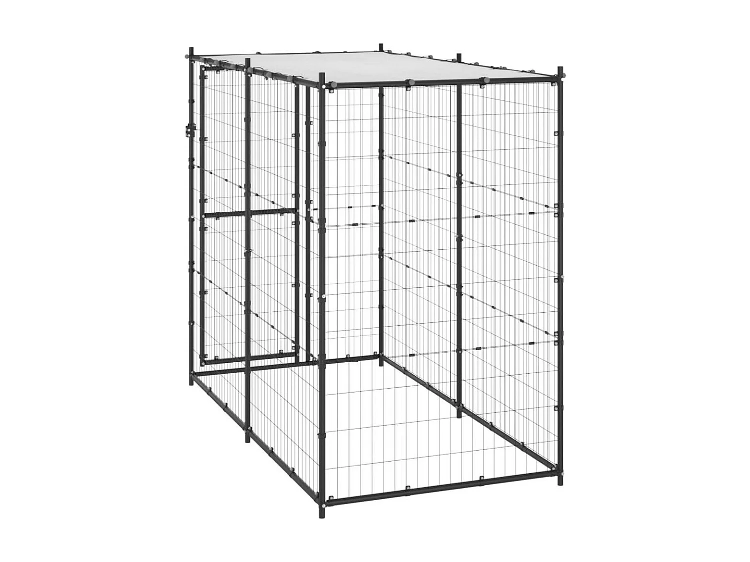 Jaula para caseta de exterior, parque para animales, parque para perros de exterior, acero con techo, 110 x 220 x 180 cm 02_0000377