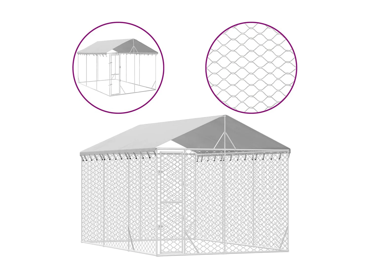 Jaula para perrera exterior para perros con techo plateado 3 x 4,5 x 2,5 m Plata 02_0041900