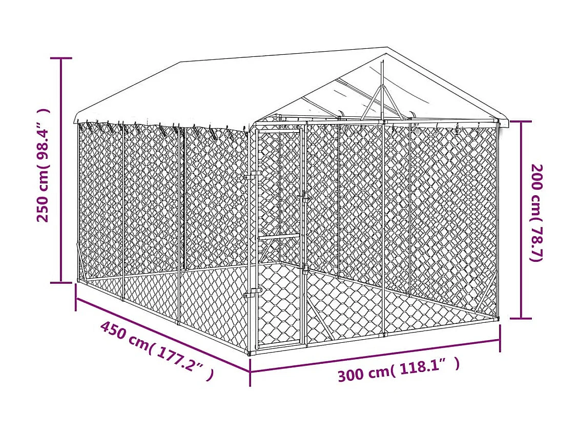 Jaula para perrera exterior para perros con techo plateado 3 x 4,5 x 2,5 m Plata 02_0041900