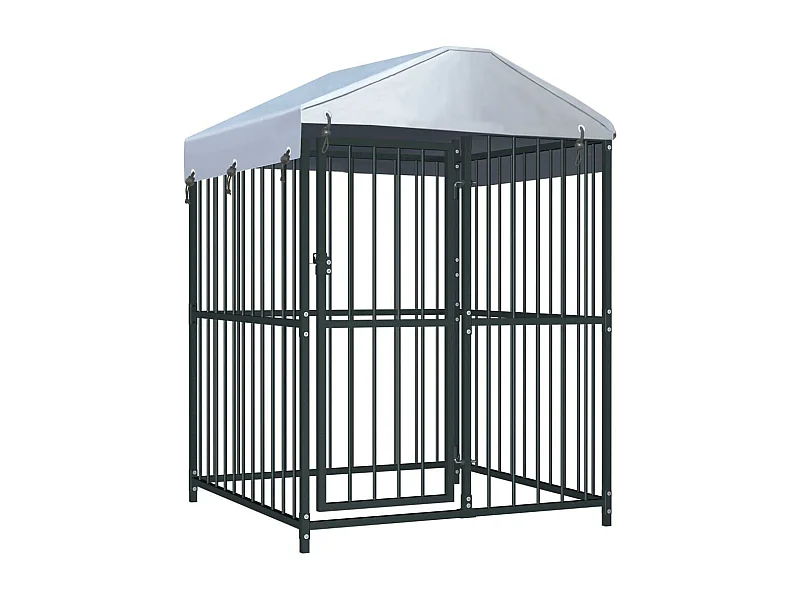 Jaula para caseta de exterior, parque para mascotas con techo para perros, 120 x 120 x 150 cm 02_0000451