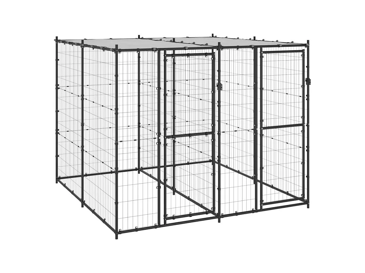 Caseta exterior para perros, jaula para parque de animales, exterior, acero, con techo, 4,84 m² 02_0000401