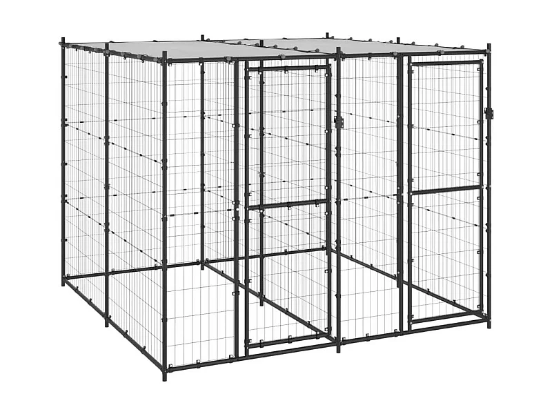 Cuccia da esterno gabbia recinto per animali parco per cani da esterno in acciaio con tetto 4,84 m² 02_0000401
