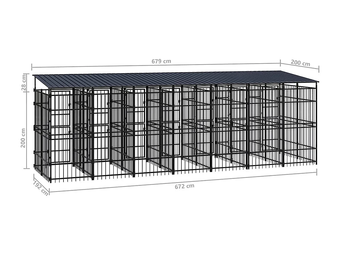 Cuccia gabbia per animali da esterno con tetto per cani in acciaio 12,9 m² nero 02_0041738