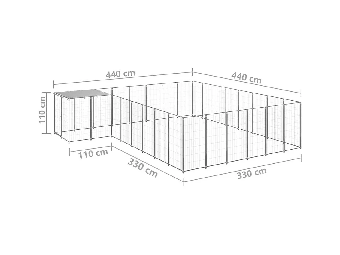 Chenil extérieur cage enclos argenté 440 x 440 x 110 cm 02_0000242