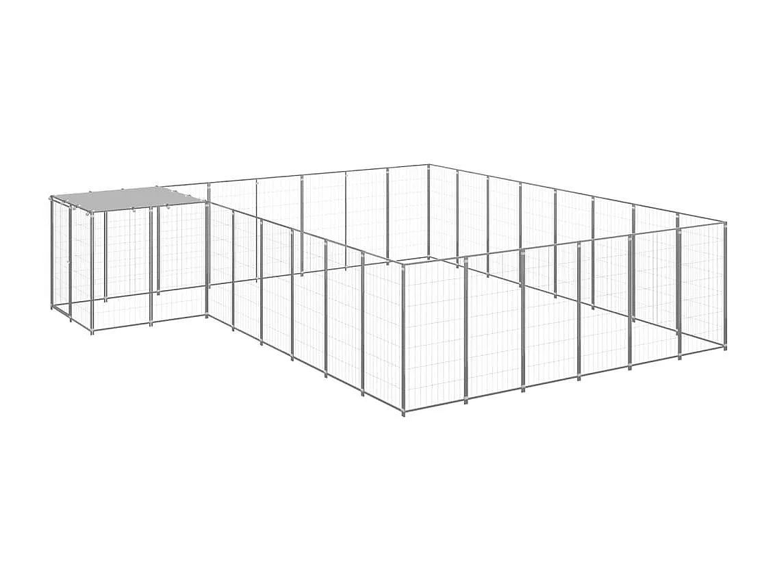 Cuccia da esterno gabbia per cani parco animali argento 15,73 m² acciaio 02_0000242