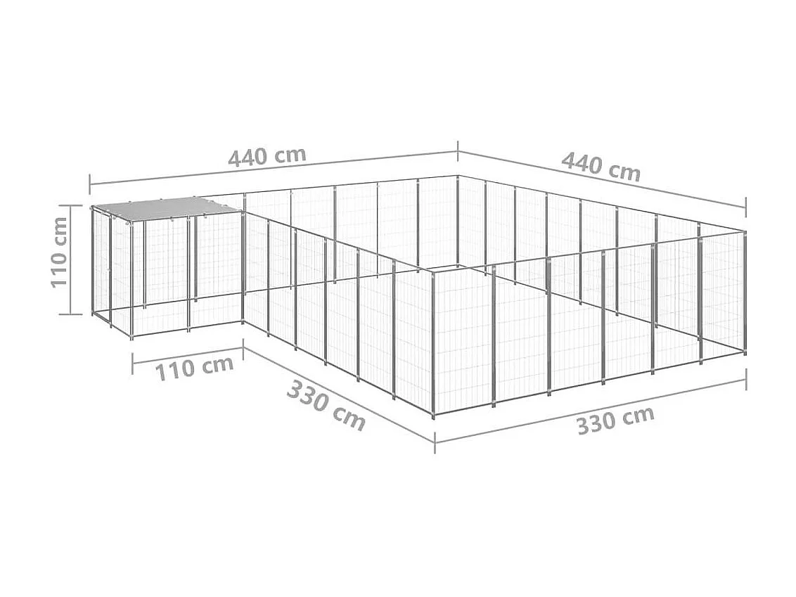 Cuccia da esterno gabbia per cani parco animali argento 15,73 m² acciaio 02_0000242