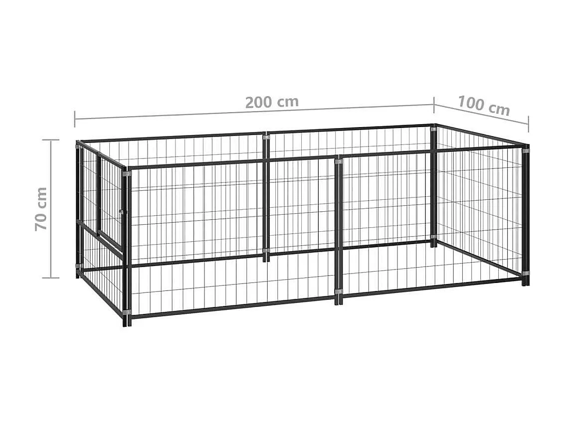 Cuccia da esterno gabbia recinto parco animali cane nero 200 x 100 x 70 cm acciaio 02_0000508