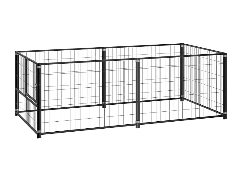 Jaula para perrera de exterior, recinto para parque de animales, perro, negro, 200 x 100 x 70 cm, acero 02_0000508