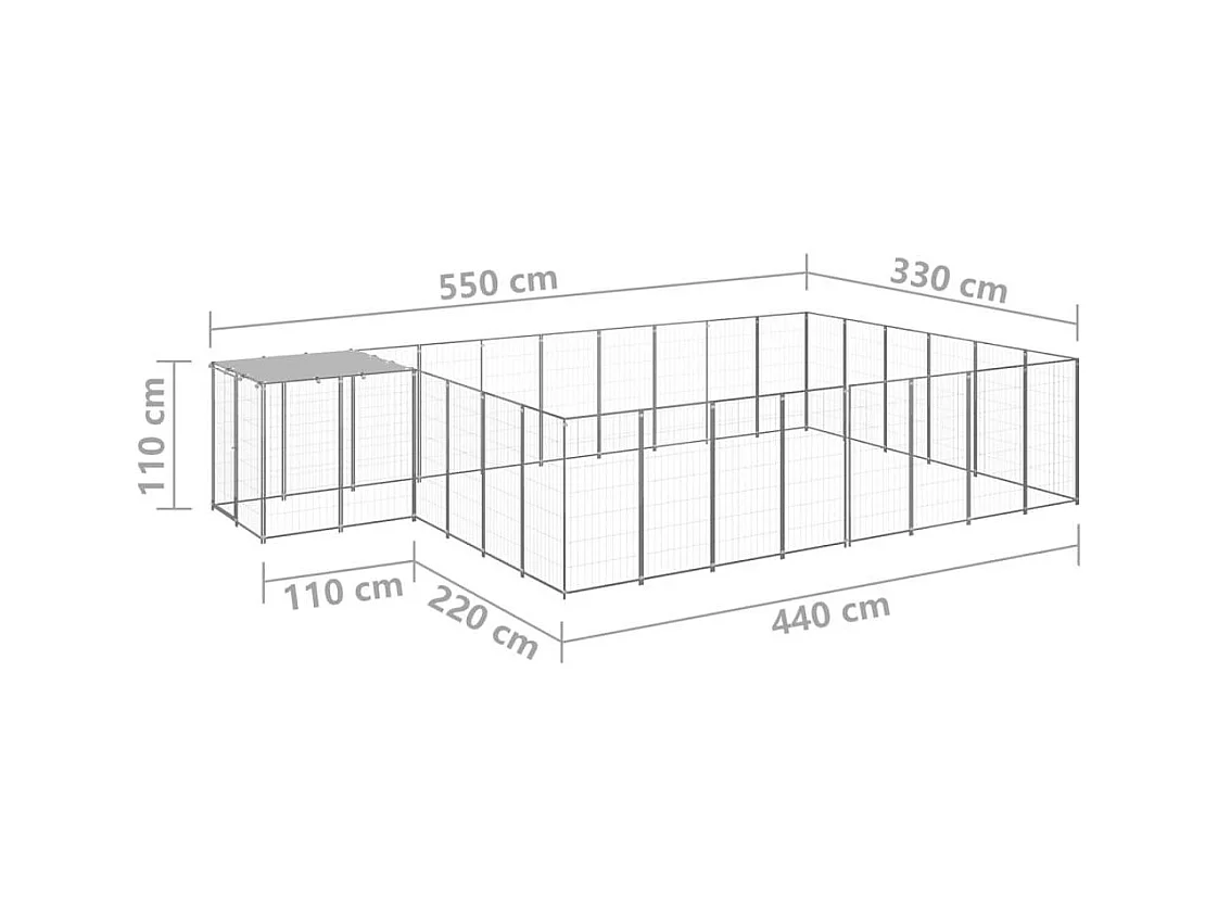 Chenil extérieur cage enclos argenté 550 x 330 x 110 cm 02_0000241