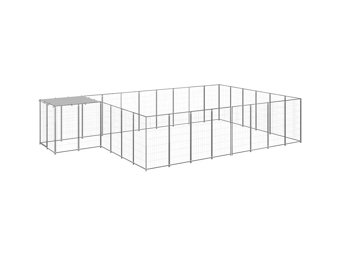 Caseta exterior con jaula para perros, parque para mascotas, plata, 15,73 m², acero 02_0000241