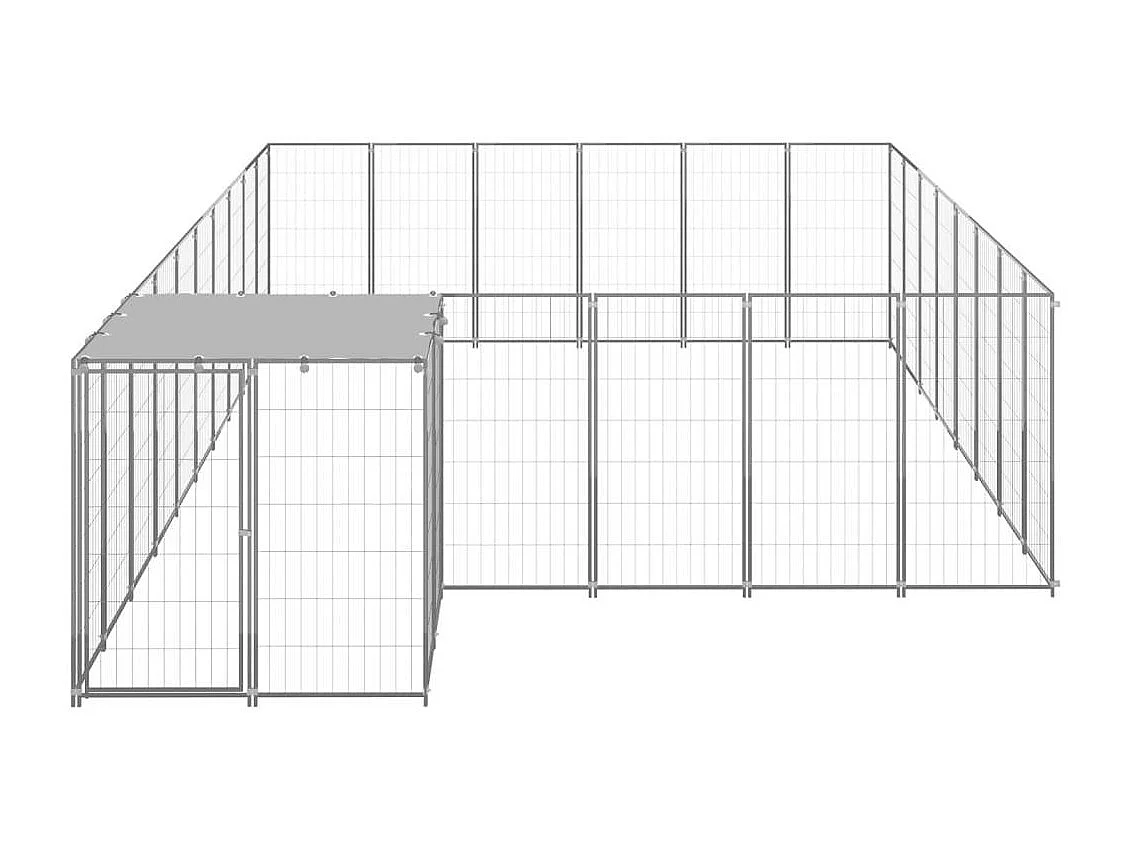 Caseta exterior con jaula para perros, parque para mascotas, plata, 15,73 m², acero 02_0000241