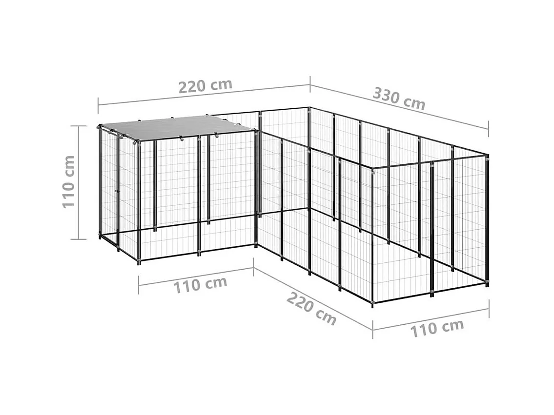 Chenil extérieur cage enclos noire 220 x 330 x 110 cm 02_0000533