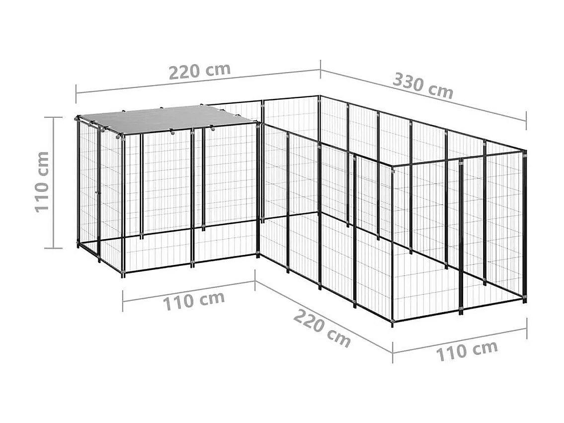 Gaiola para canil externo parque para cães animais 4,84 m²110 cm aço preto 02_0000533