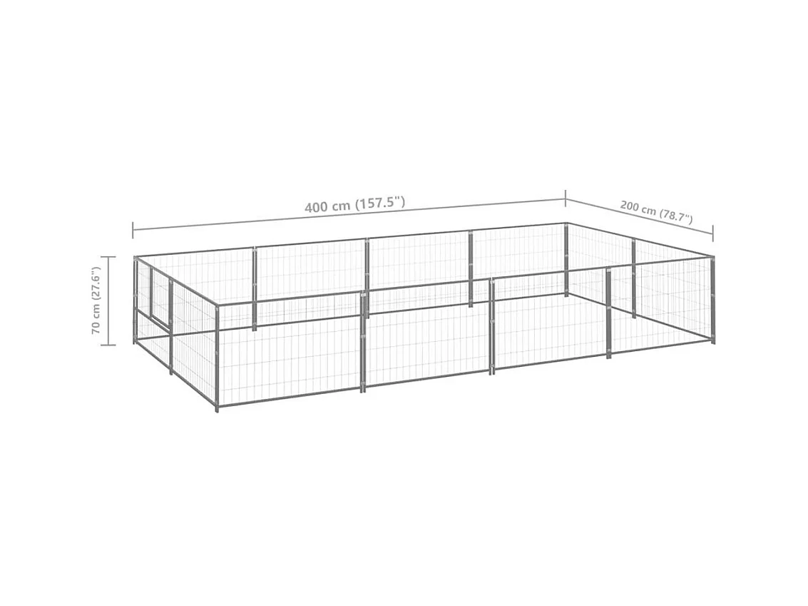 Chenil extérieur cage enclos argenté 400 x 200 x 70 cm 02_0000302