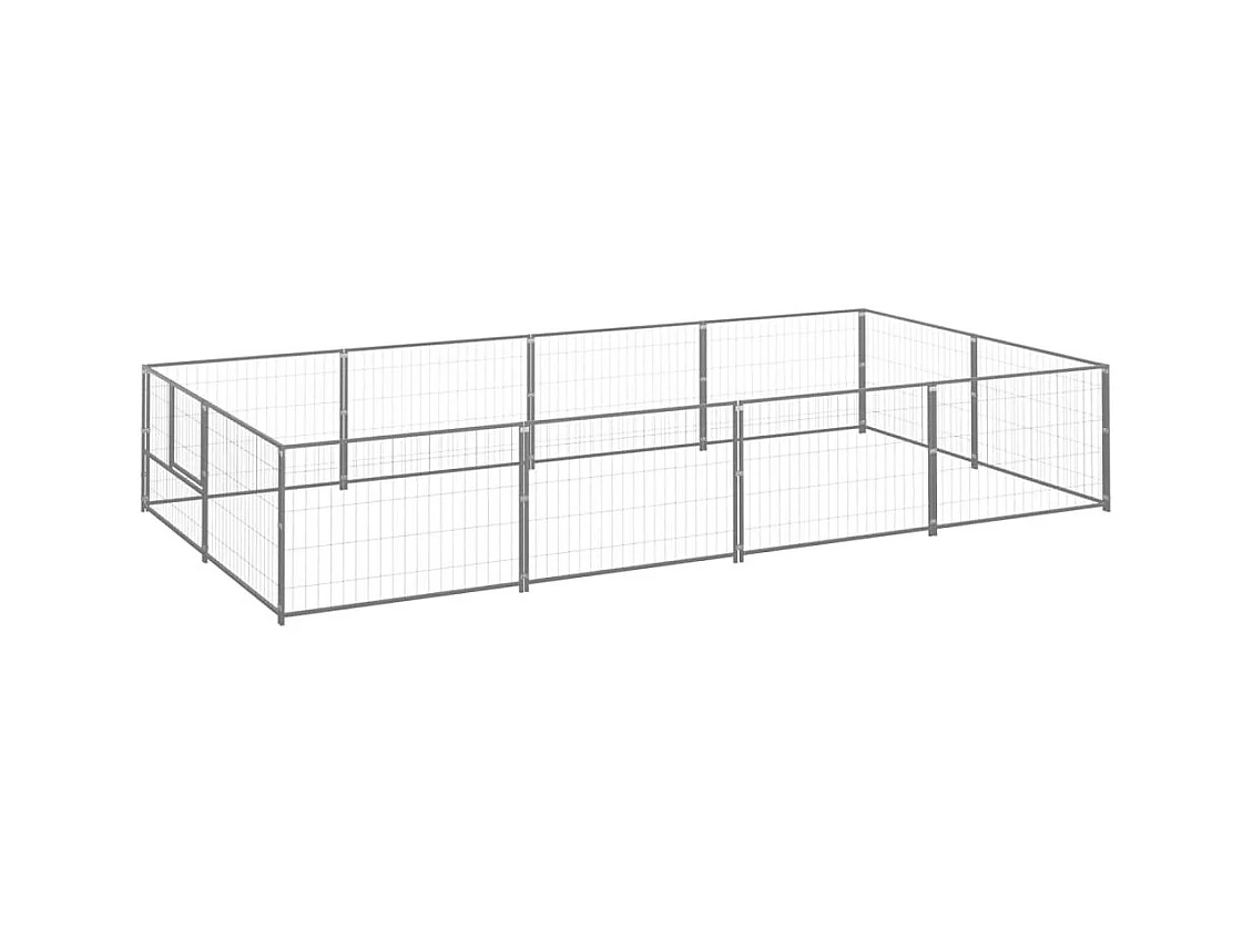 Jaula para perrera exterior, parque para mascotas, perro, plata, 8 m², acero 02_0000302