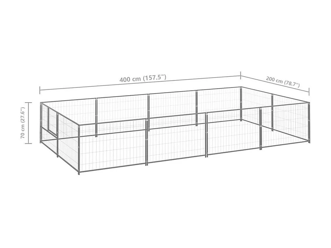 Cuccia da esterno gabbia per cani parco animali argento 8 m² acciaio 02_0000302